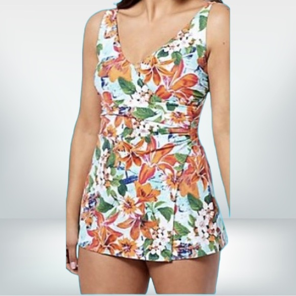 Denim&Co Other - Denim & Co V-Neck Wrap Front Swim Dress Bright Tropical Size 10 New